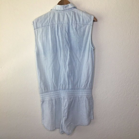 7 For All Mankind S Chambray Romper Light Blue Jea - Picture 8 of 8